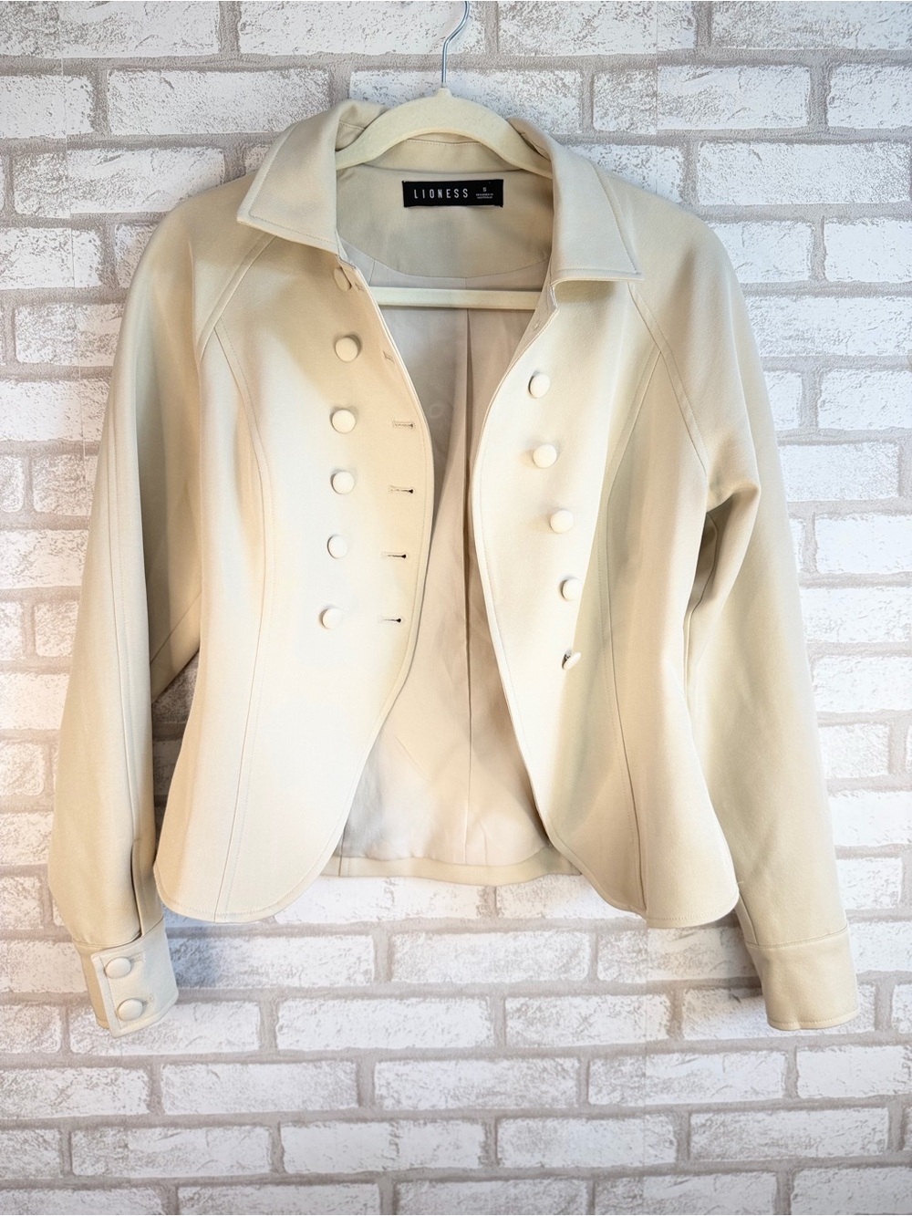 Lioness Cream Double-Breasted Military Style Blazer